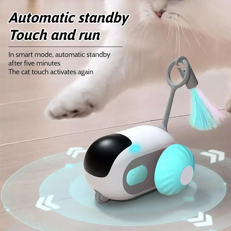 automatic cat toy，Intelligent Obstacle Avoidance System，Suitable for Various Surfaces: Whether it's a wooden floor, tiles, hardwood floors-MPPC14