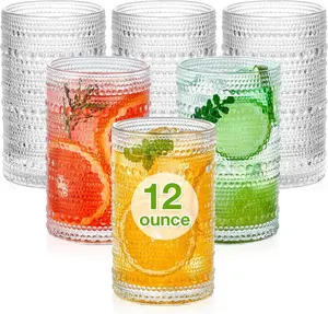 Large Vintage Hobnail Drinking Glasses Set of 6 – 12 oz Embossed Highball Tumblers