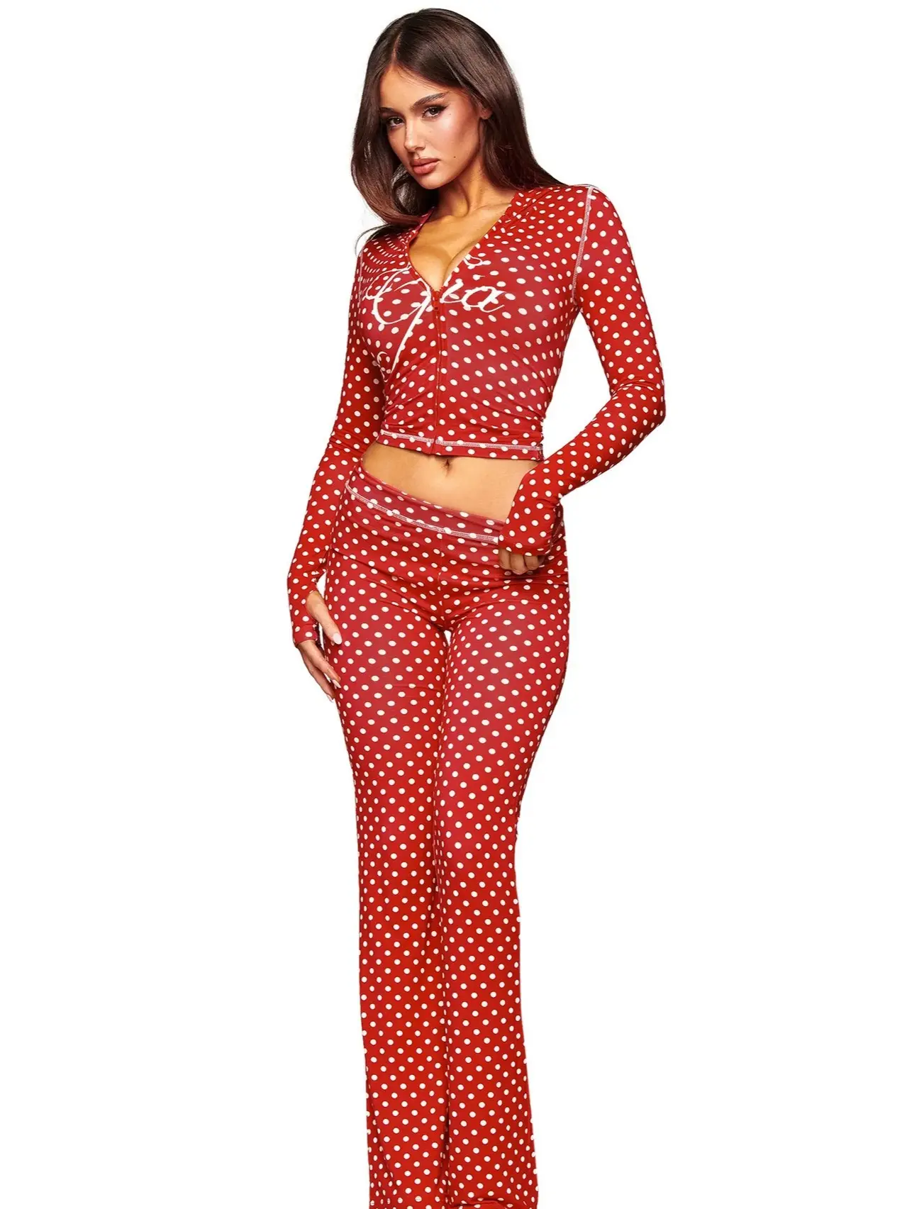 Elegant Casual Two-Piece Set Women Long Sleeve Zipper Fitted Crop Top & Trousers Women Fashion Slim Fit Zipper Crop Top And Pants Set Stylish Long Sleeve Outfit Chic Long Sleeve Zipper Two Piece Set For Women Slim Crop Top & Long Pants