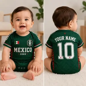 [Custom Note] - Mexico 2026 Baby Bodysuit, Custom Name Number Infant Fan Outfit