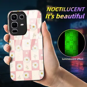 Protective Case for Infinix Series, Plaid Daisy Floral Pattern, Glow-In-The-Dark Matte Finish, Natural Light, Dustproof Anti-Drop