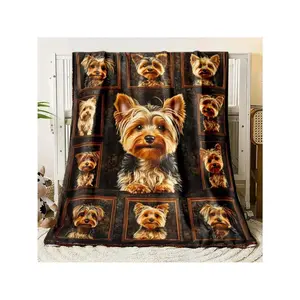 1pc Yorkshire Terrier Print Polyester Throw Blanket RV - Soft, Lightweight, And Versatile Travel, Camping, And Home Decor - All Seasons RV Bedding