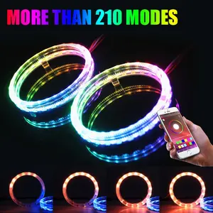 80mm 95mm APP LED Halo Rings Lights - Chasing Flow Bluetooth Dynamic Sequential Flowing Turn Signal Running Lamp For Headlight