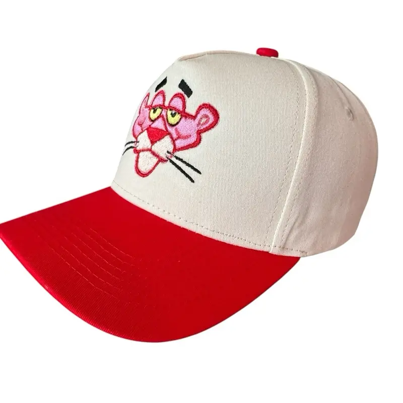 Pink Panther Beautiful Baseball Cap Unisex Beige Red Color with Embroidered Logo for Men and Women