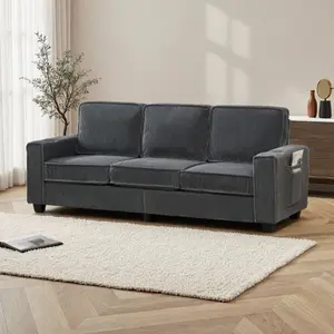 84.25-inch Three-Seater Corduroy Sofa Modern Compact Design with Dual-Layer Support and Innovative Storage for Living Room Study Bedroom Office