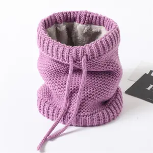 New Knitted Scarf Women's Solid Color Velvet Scarf Cover Winter Turtleneck Decorative Versatile Drawstring Plain Pattern