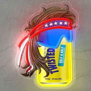 Twiisted Teaa Neon Sign, Mullet-Head Beer Can LED Wall Light for Bar, Man Cave, Valentine’s Day decorations，USB Powered 9.45"x12.99"