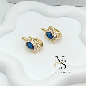Yordy's Shop Elegant Turtle Design Earrings with Zirconia 14k Gold Plating High Quality Jewelry 17*12mm Sparkling Accessories