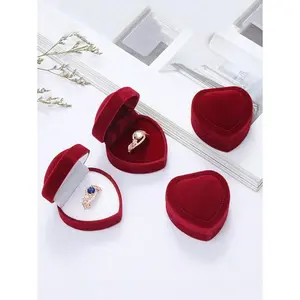 1pc Heart-Shaped Velvet Ring Display Box In Assorted Colors, Perfect For Engagements, Weddings, And Special Occasions, Ideal Gift For Back To School, Christmas, Valentine's Day, And Thanksgiving Celebrations.