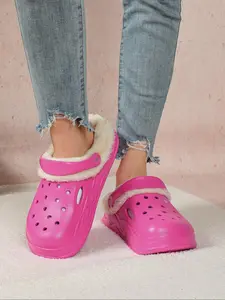 Women's Casual Plain Color Plush Lined Clogs, Casual Comfortable Home Slippers, House Slippers, Warm Slippers for Indoor & Outdoor Use for Fall & Winter