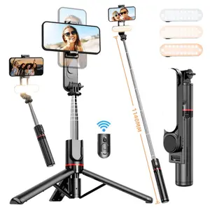 1140mm(H) LED Selfie Stick Phone Tripod with Remote & Detachable Fill Light - 3 Mode, 45" Protable Travel Extendable Phone Holder, 360° Rotatable Phone Stand Universal for 4.7-7" iPhone Samsung, for GoPro Hero AKASO DJI Osmo Action Camera Vlog Photo Video