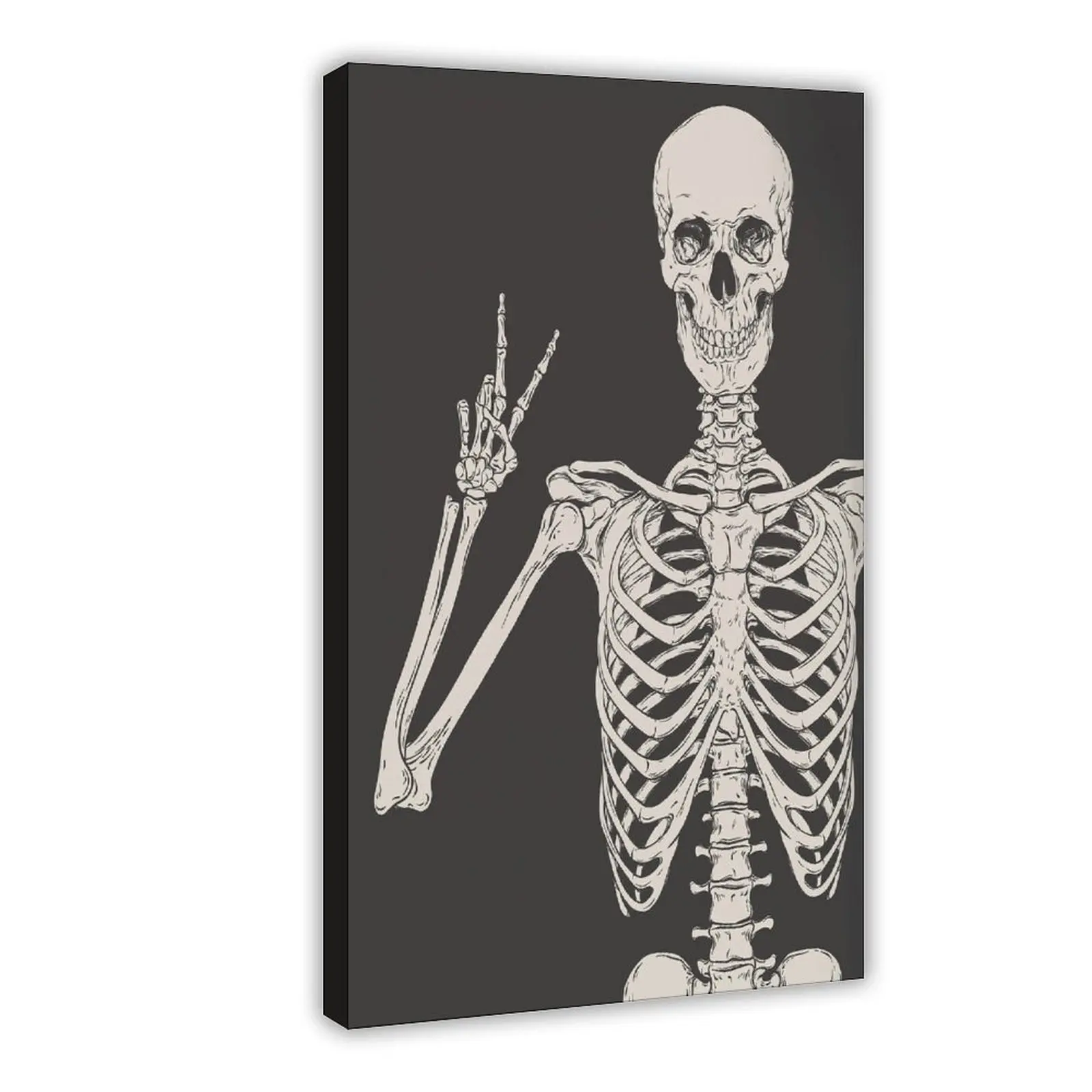 Funny Skeleton Peace Sign Halloween Poster Print, Trendy Spooky Home Decor & Decoration, Room Wall Gift for Home Supplies Enthusiasts