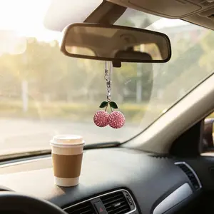 Bling Cherry Charm for Woman-Sparkling Rearivew Mirror Decor,cute&Dangling Accessories