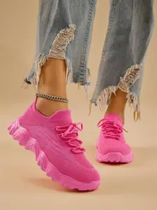 Women's Plain Lace Up Front Platform Sneakers, Casual Comfortable Sports Shoes for Daily Wear, Summer Outfits 2024 Shoes for Women