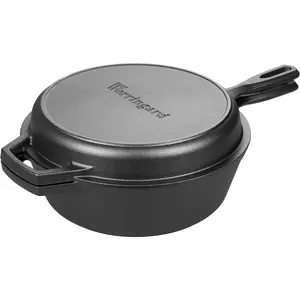 Pre-seasoned Cast Iron Double Dutch Oven Pot with Skillet Lid, for Bread Baking, Outdoor, Campfire Cooking, 3 Quart