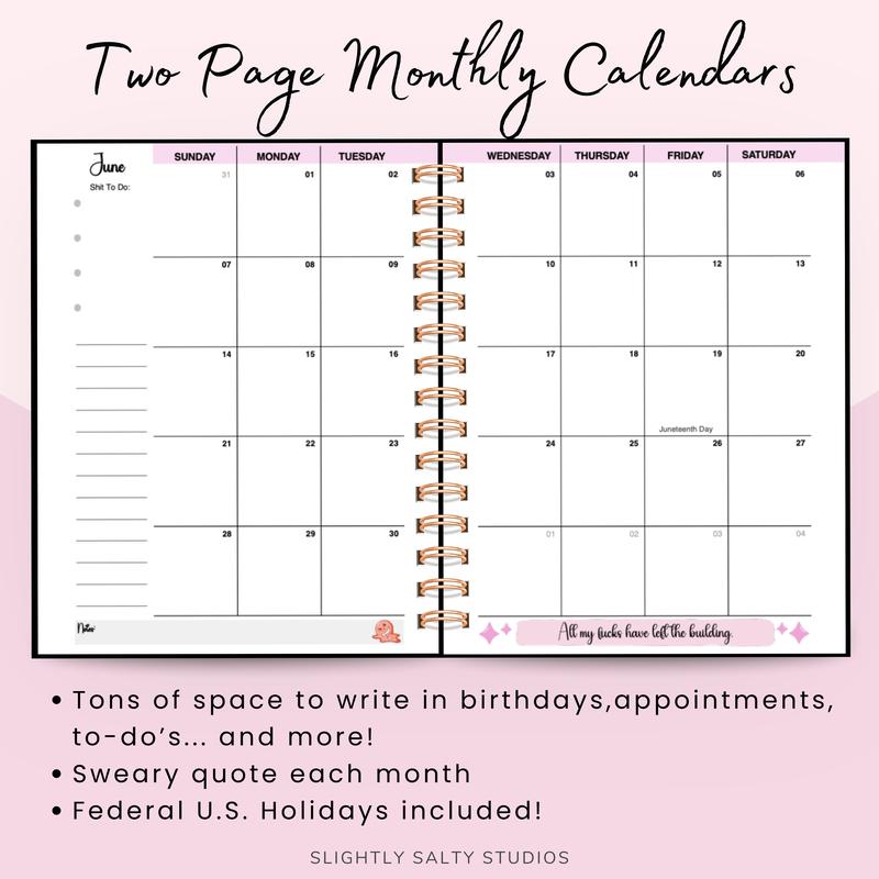 2026 F*ck It Planner for Tired-Ass Women - Funny Daily & Monthly Planner with Budget and Mood Trackers, 60+ Sarcastic Quotes, 110 Full-Color Pages, Hard Cover, Gold Spiral Binding