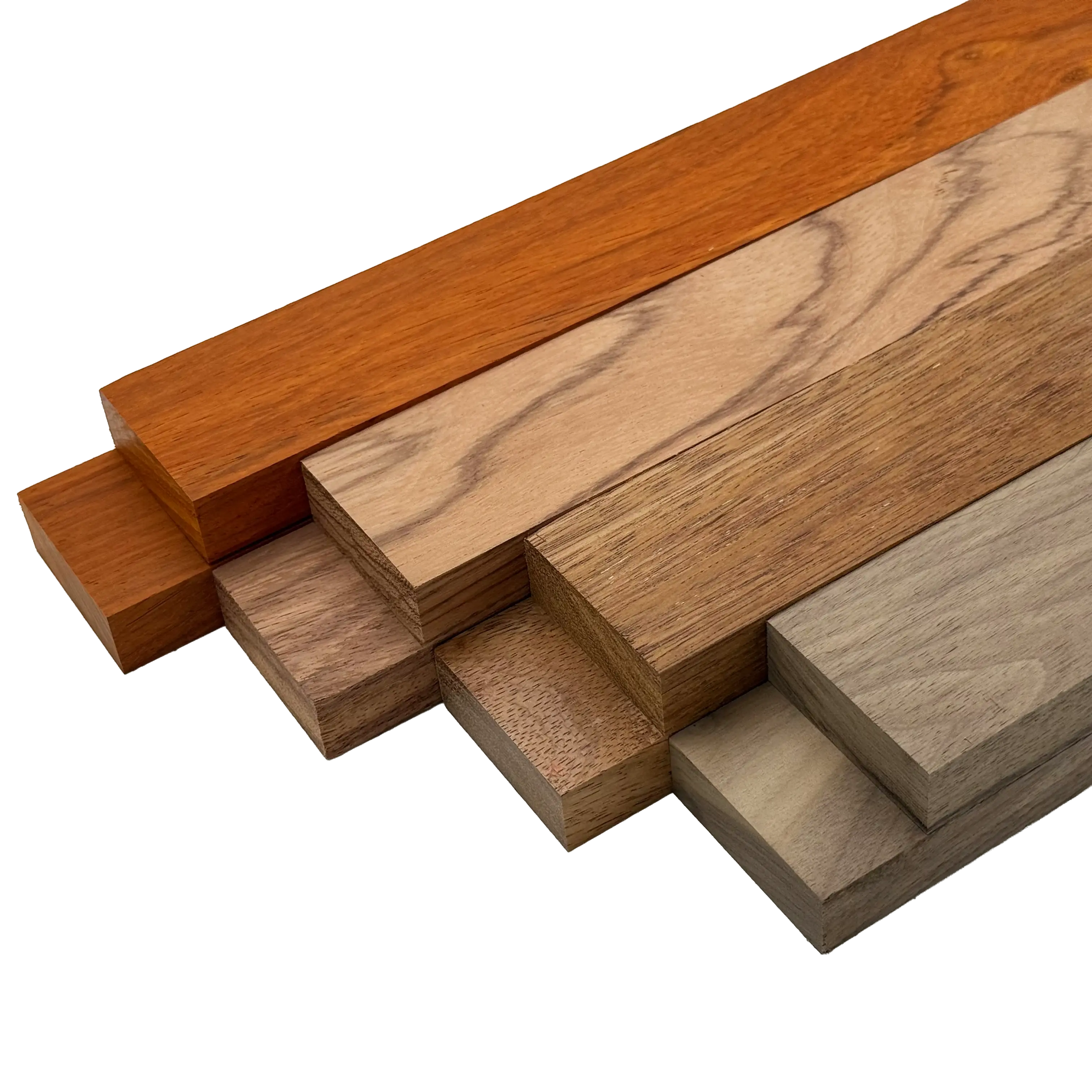 Imported Exotic Hardwood Variety Pack - Padauk, Red Zebrawood, Merbau, and Walnut