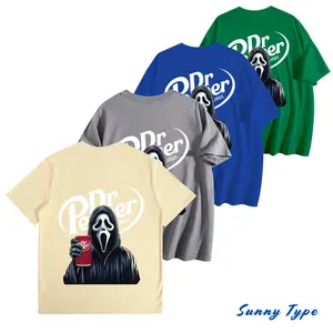 Ghost Face Horror Double-Sided T-Shirt for Men & Women, Plain cotton T-shirt, Loose Fit, Round Neck, Short Sleeve, Ideal for Couples, Summer Streetwear