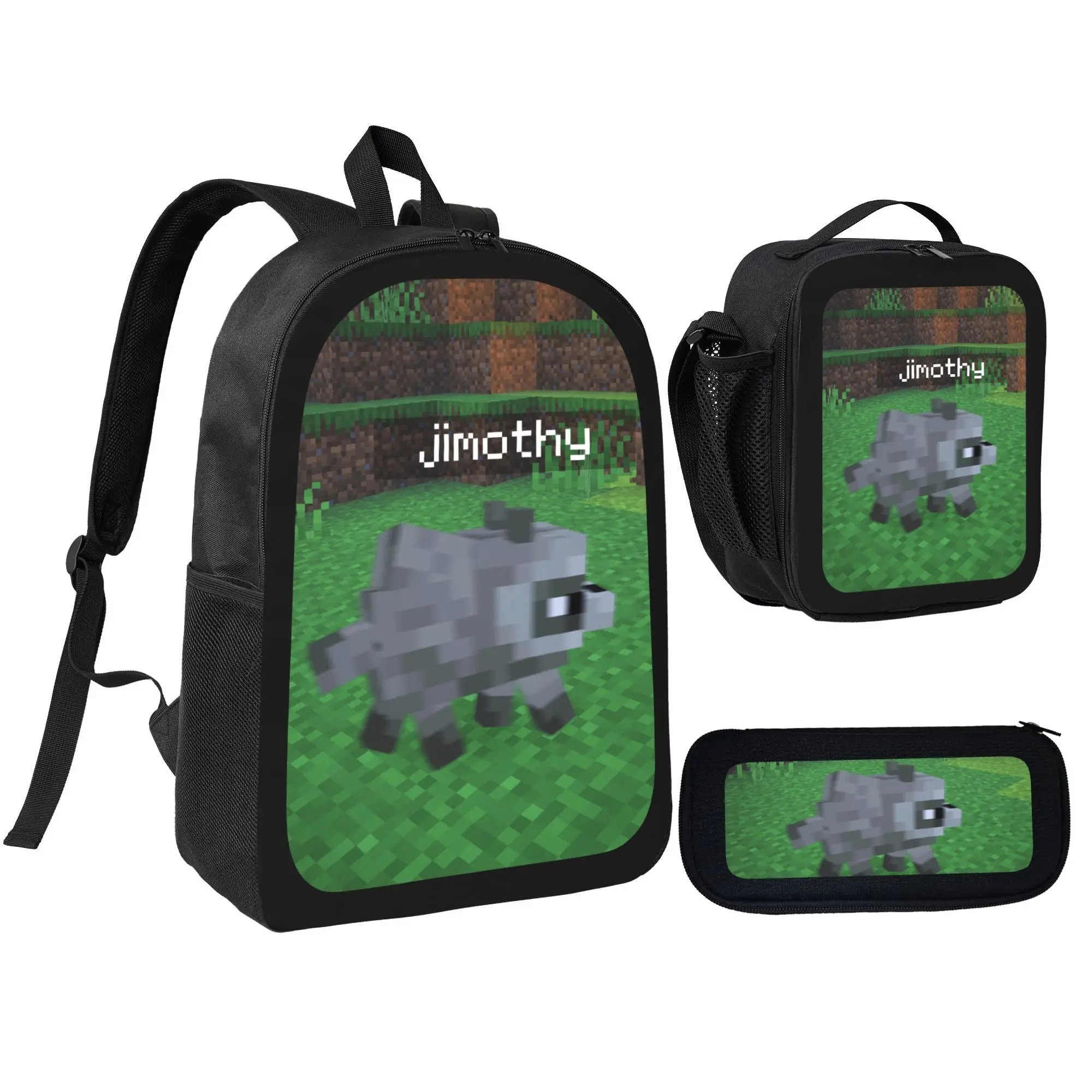 Jimothy the Raccoon 3-in-1 School Backpack Set, Lightweight Casual Daypack with Insulated Lunch Box & Pencil Case, Back to School Essentials for Middle & High School Boys and Girls