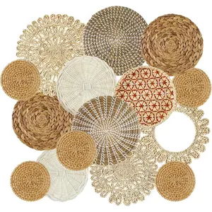 Xuhal 15 Pcs Boho Wall Basket Decor Hanging Woven Wall Basket Decorative Rustic Handcrafted Seagrass Baskets Round Woven Hanging Art for Home Farmhouse Kitchen Table Living Room (Fresh Style)