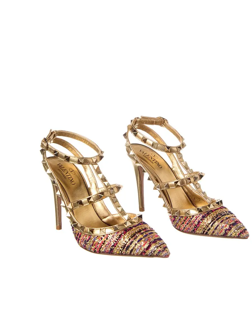 Valentino Rockstud Caged 100 Tweed & Leather Pump (Authentic Pre-Loved)