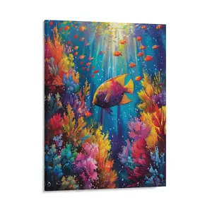 Watercolor Fish Posters Wall Art Prints Abstract Underwater Colorful Sea Grass Canvas Posters Home Wall Art Family Bedroom Office Decor Aesthetic Festival Gift