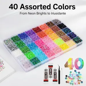 40 Color 3mm Resin Rhinestones Kit with B700 Glue Tweezers & Dotting Tool Flat Back AB Jelly Rhinestones for DIY Crafts Nail Art Phone Case Decoration Clothing Mug Embellishments