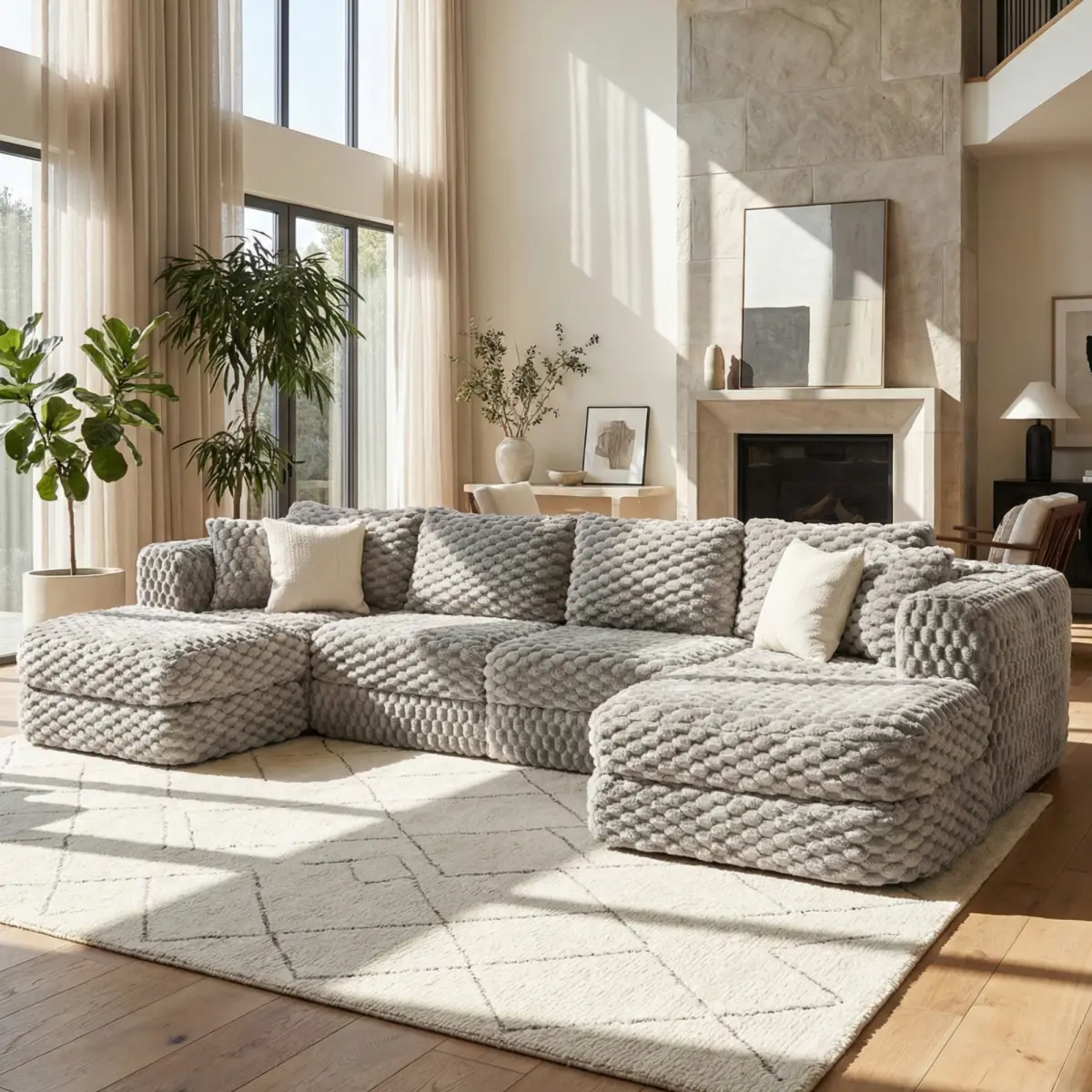 AobtkelModular Sectional Sofa 135.4" Boneless Sofa Couch Cozy Sectional Couch with Two Movable Ottomans for Living Room, Grey    RR