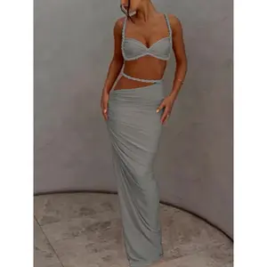 Summer Beach Vacation Cool Light Sexy  Thin Women's  Twisted Spaghetti Strap Vest Skirt Two-Piece Set