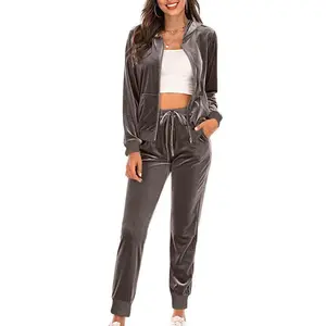 Women'S Casual Velour Tracksuit Set Full Zipper Hoodie & Workout Pants Velvet Sweatsuit Jogging Suits XS-XXL