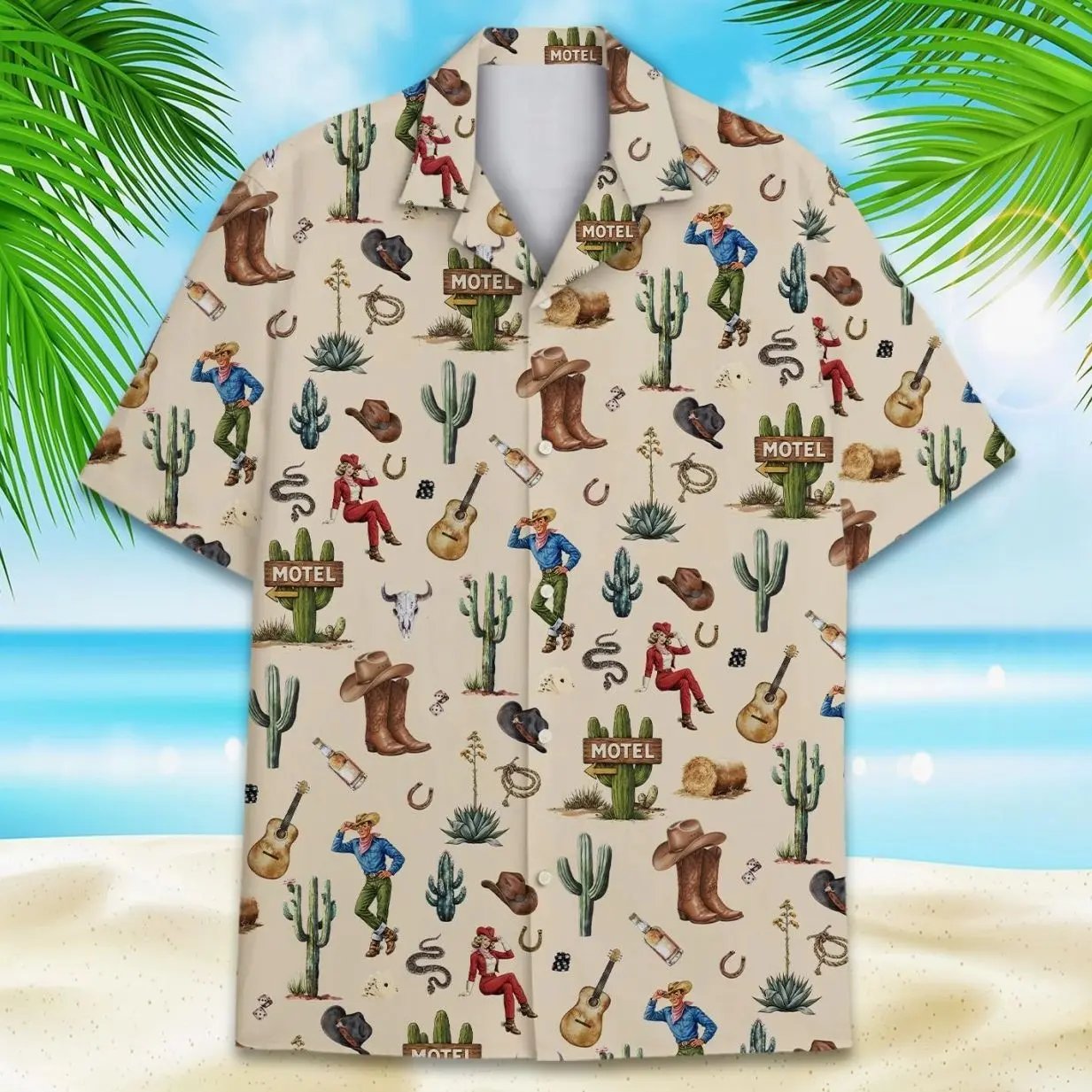 Cowboy Western Hawaiian Shirt Men Women Youth, Cactus Cowgirl Aloha Shirt, Summer Short Sleeve Button Down, Western Retro Shirt