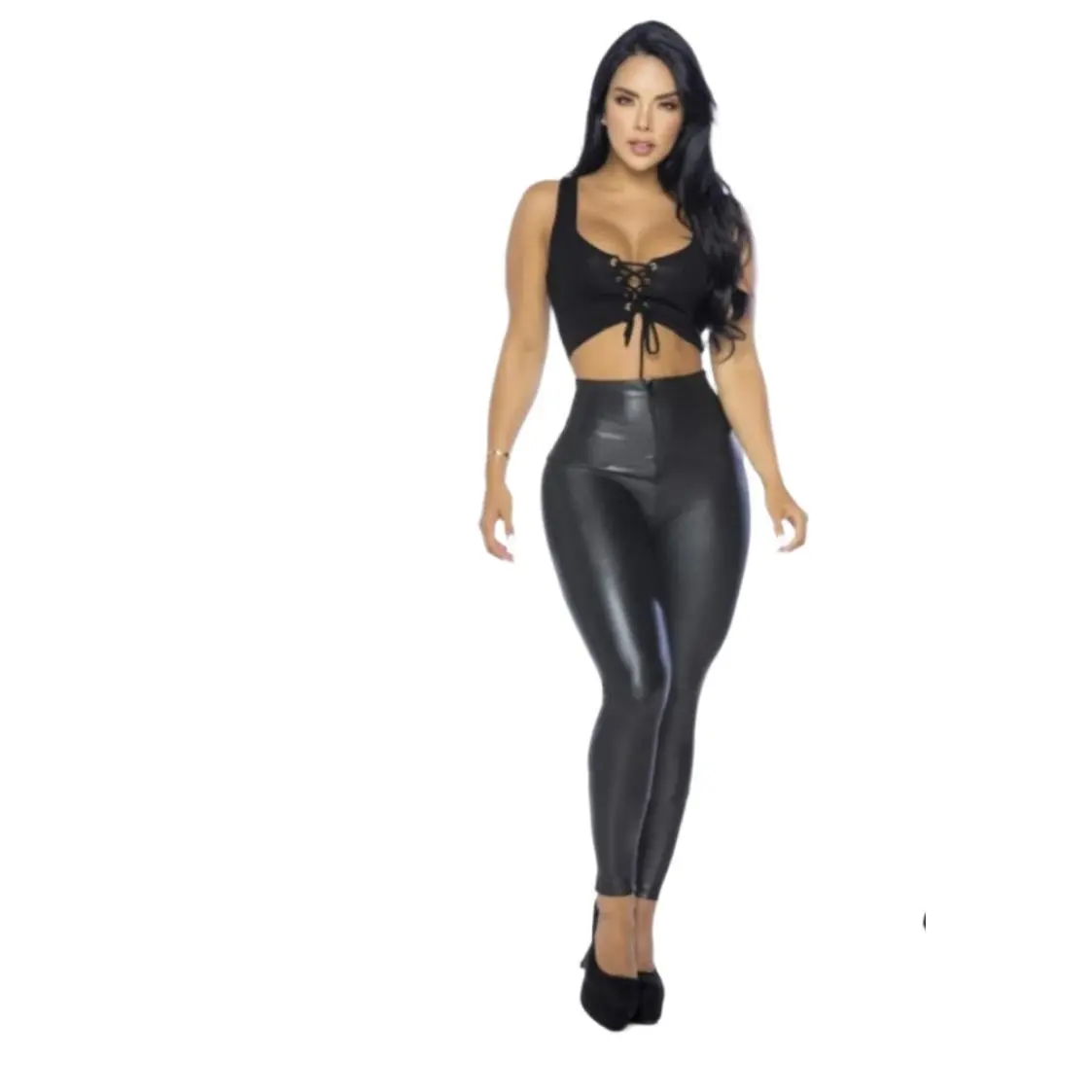 Faux leather High waist skinny push up effect with shaper leggings 1010