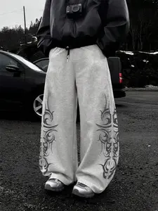 Men's Tribal Print Baggy Sweatpants | Y2K Streetwear Wide-Leg Pants with Drawstring Waist | Soft Fleece Casual Trousers for Skate, Hip-Hop & Street Style | Ideal for Gen Z Guys, Streetwear Enthusiasts & Retro Fashion Lovers