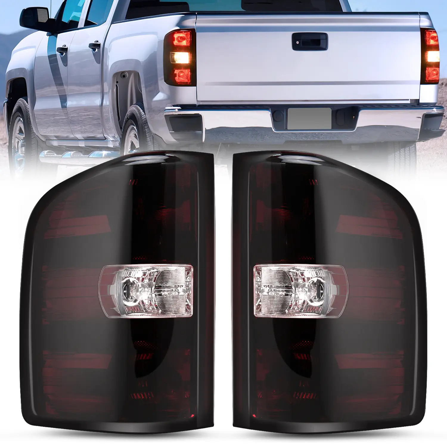 Nilight Taillight Assembly Compatible with 2007 2008 2009 2010 2011 2012 2013 2013 2014 Chevy Silverado 1500 2500HD 3500HD 2007-2013 GMC Sierra 3500HD Rear Lamp Replacement with Dark Red Lens Pair