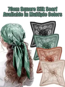 Unisex Paisley Silk-Imitation Scarf Headband Accessory, Versatile Neck Wrap/hair Band, 70cm Square Fashion Decoration, Boho Style, Twist
