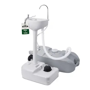 Hike Crew Portable Camping Sink & Waste Tank | Large Outdoor Hand Washing Station with 4.5 Gal Capacity, Hands-Free Foot Pump, Faucet, Soap Dispenser & Towel Rack | Includes 10 Gal Travel Waste Tank