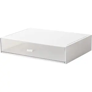 Desk Organizer with Stackable Storage Drawers, Plastic Compact Desk Storage Box Great for Office School Home Small Space, 1 Drawer (White)