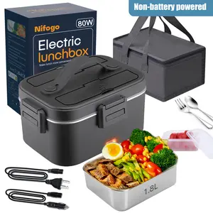 Nifogo Electric Lunch Box 100W 1.8L Food Heater Portable with Tableware Lunch Bag for Car Home Office Travel Non battery powered