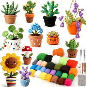 Needle Felting Kit for Beginners 28 Colors Wool Roving DIY Succulent Plants Craft Set with Felting Needles Pad & Tools for Mini Potted Plants Home Decoration & Christmas Gift