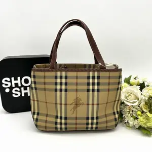 Pre-owned BURBERRY As Shown Tote Bags Vintage Nova Check Mini Tote Bag with Leather Handles bb4518gz