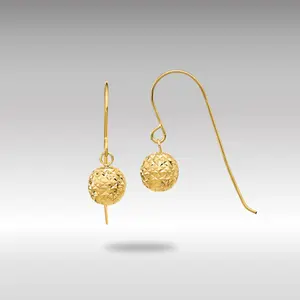 14K Gold 6mm Diamond Cut Bead Dangle Earrings - Model TL923