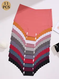 Women's High-Waisted Seamless Solid Briefs Panties Set, Breathable Comfort Fitted Design, Perfect for Daily Wear, Elegant Style, All-Season Suitable