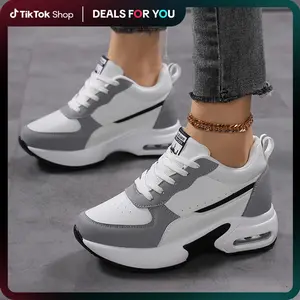 Women's Breathable Mesh Sneakers - Casual Lace-Up, Height-Boosting Platform Shoes With Air Cushion Comfort For All Seasons.1002