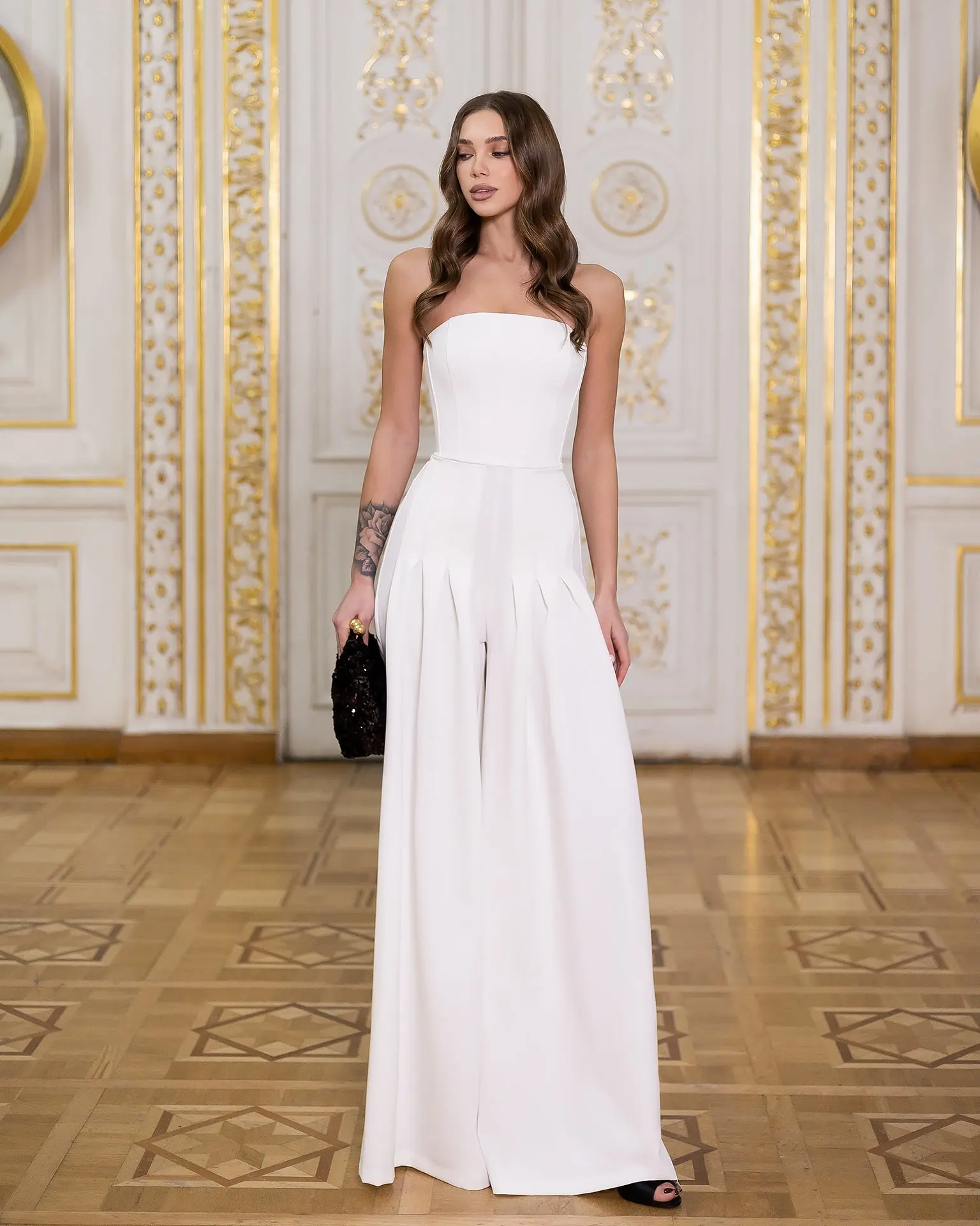 Sia White Strapless Wide-Leg Jumpsuit