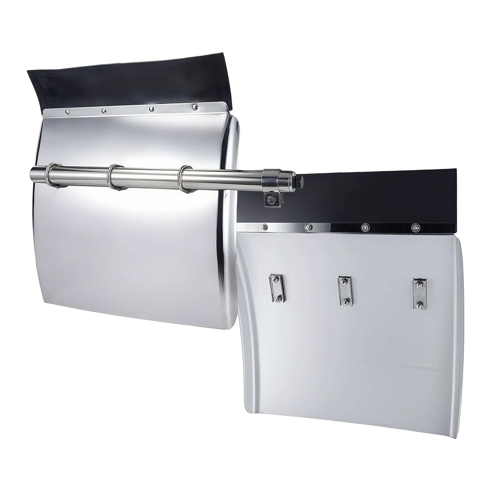 Quarter Fenders Set with Tube, 24" x 24"、24" x 29", Deluxe Stainless Steel, Triangle Bracket and Mount Hardware Included, Right Left, Fit for Semi Truck