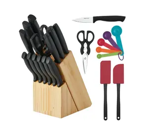 Classic 23 Piece Never Needs Sharpening Dishwasher Safe Stainless Steel Cutlery and Utensil Set in Black Block Kitchen