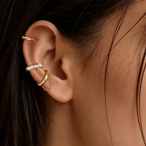 3Pcs Ear Cuffs Non-Piercing for Women Dainty 14K Gold Plated Clip On Cartilage Earrings Hypoallergenic Huggie Hoop Cuffs Fake Earings for Non Pierced Ears