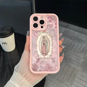 Premium Case for iPhone 17 Pro Max 16 15 Plus 14 13 12 11 XS XR Pink Virgin Mary Rugged Pocket-Friendly Shockproof Silicone Protective Soft Case