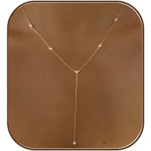 Gold Necklace for Women, Dainty Gold Long Necklaces 14k Gold Plated Prom Lariat Necklace Cute Choker Necklaces for Women Trendy Stuff Fashion Costume Gold Accessories Christmas Jewelry Gifts