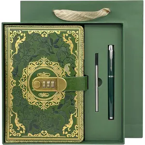 Lock Journal Diary Password Book, A5 5.9"x8.5" 200 Pages PU Leather Locked Notebook Password Diary Address Book with Pen, Index Tabs for Men and Women - Green